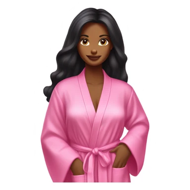 Tanned woman with long black hair wearing a silk pink Victoria’s Secret robe sticker