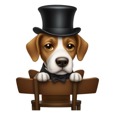 a dog wearing a bowler hat with a long snout sitting on a chair holding a cup of coffee  sticker