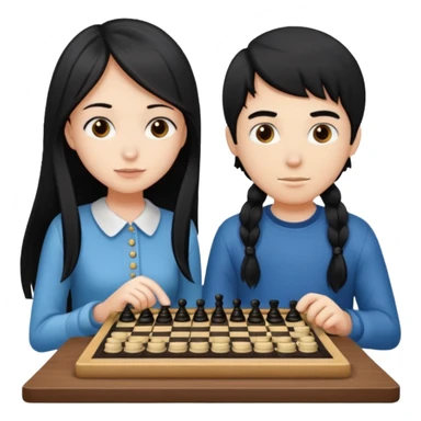 Boy with normal hair and girl with long black hair playing checkers  sticker