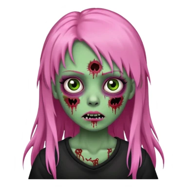 zombie girl with black, pink and green long hair with franja sticker