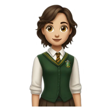 Fille brune aux yeux marron blanche de peau avec une tenue de la maison serpentard dans Harry potter sticker