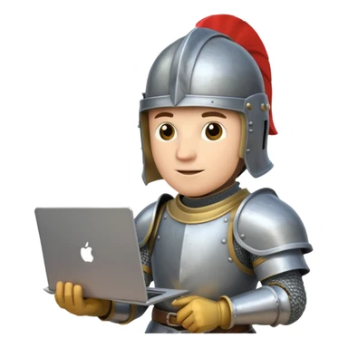 Knight with helmet holding laptop and money sticker