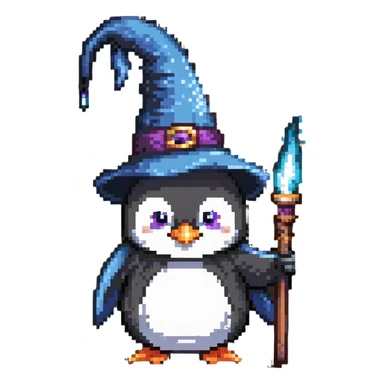 penguin wizard casting a spell sticker