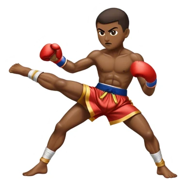 Cinematic Realistic Traditional Muay Thai Emoji, depicted as an intense dynamic martial arts scene featuring a fighter in traditional Muay Thai stance and attire, rendered with rich textures and energetic dramatic lighting that captures the sport's raw power. sticker