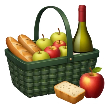 Dark green, plaid basket with both food, drink and fruits sticker