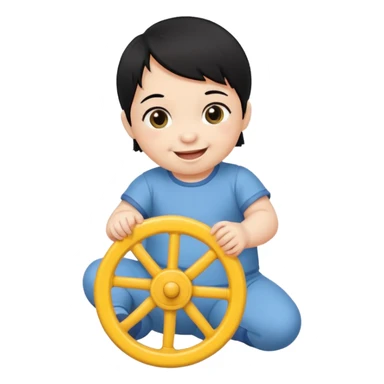  black haired baby playing with wheel sticker