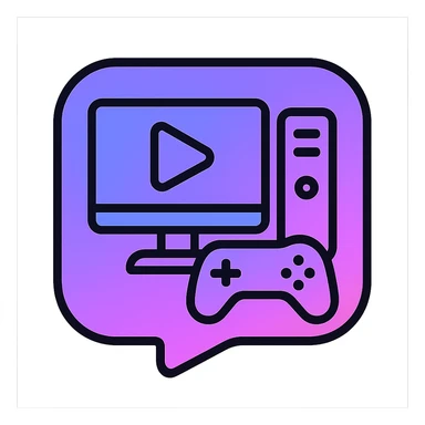 social media icon with gradient of purple blue and pink evoking a gaming station, modern icon style, colorful, sharp lines sticker