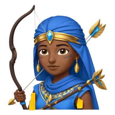 Emoji portrait of an Egyptian archer. Headcloth, bow and arrow, focused expression. sticker