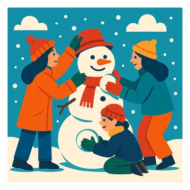 people making a snowman sticker