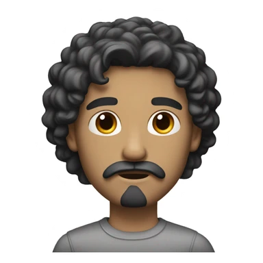 White man, straight and black hair with a small crest, mustache, and sparse beard sticker