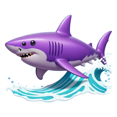 purple glitter shark on a cyan wave sticker