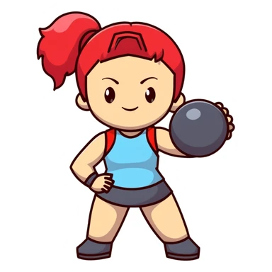 female pokemon trainer with red hair in a ponytail, holding a pokeball, confident pose sticker