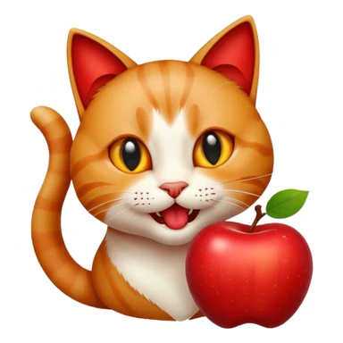 cat biting into an apple, cheerful, no text sticker