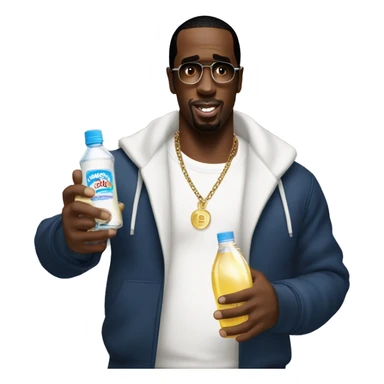 P Diddy holding a bottle of Johnson's Baby Oil sticker