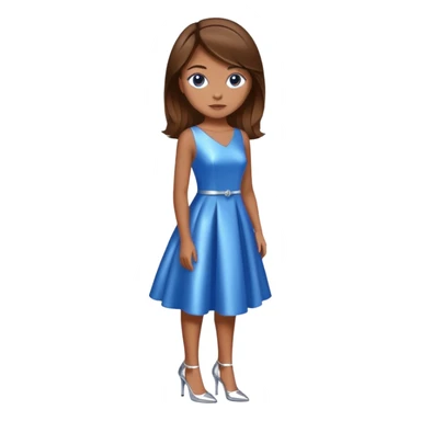 A girl with brown hair in a blue shiny dress, wearing silver heels sticker