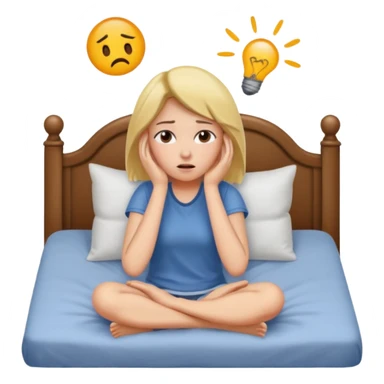 girl sitting up in bed, hand on head, stressed sticker