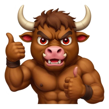 Angry bull emoji showing thumbs up (Like) sticker