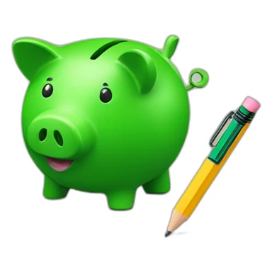 green piggybank holding a pencil sticker