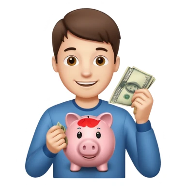 A young guy puts money in a piggy bank. sticker