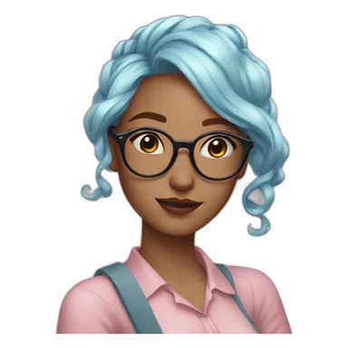 Beautiful Aesthetic Woman, glasses, light blue skirt, pink long ponytail hair sticker