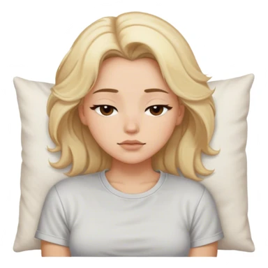 blonde model, brown eyes, medium voluminous hair, comfy t-shirt, napping sticker