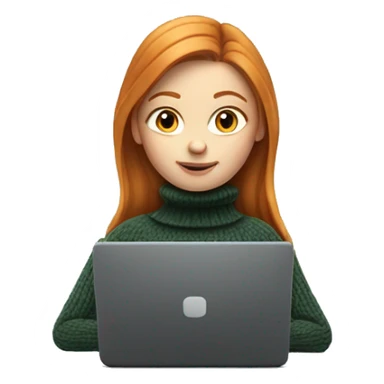 ginger girl with long hair in turtle neck sweater working on a laptop sticker