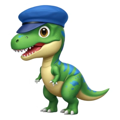 Let’s do a cute green T Rex dinosaur with a blue beret hat French  sticker