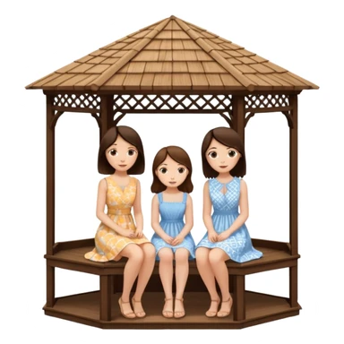 Two brunette women sitting inside a large white gazebo sticker