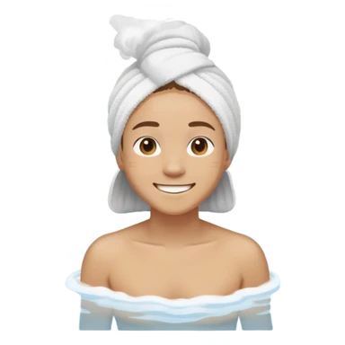 Person smiling in hot spring with steam rising sticker