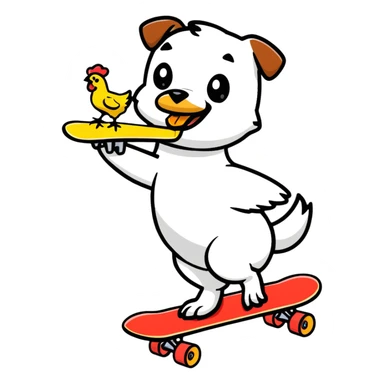 dog riding skateboard eating chicken wing sticker