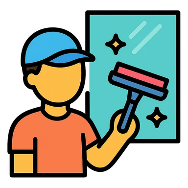 person cleaning a window with a squeegee, clear and simple, vibrant colors sticker
