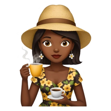 black woman drink coffe with hat dress  sticker