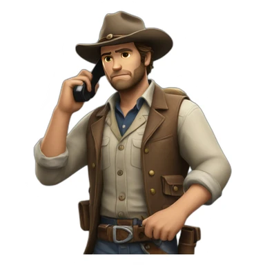 arthur morgan using a phone sticker