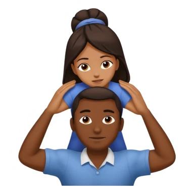 Woman sitting on the shoulders of a man massaging head sticker