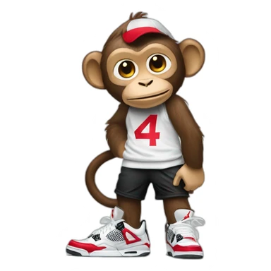 Monkey wearing Jordan 4 on its  feet with a bunch of Nike clothes sticker