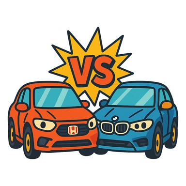 Honda and BMW cars in a fun face-off, vibrant colors sticker