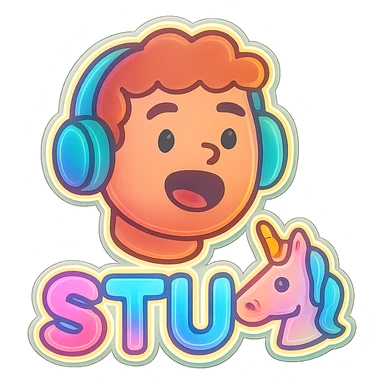 Apply a soft neon glow to the text 'STU 🦄' and the unicorn icon, using pastel neon colors for a dreamy effect, keep the background as is. sticker