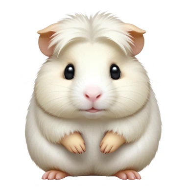 cinematic-[white guinea pig]-realistic-full-body-sitting-emoji,-tiny-paws-tucked-close,-head-tilted-dramatically,-fluffy-[solid white]-fur,-simplified-yet-realistic-focused-features,-highly-detailed,-glowing-with-an-almost-sarcastic-glow sticker