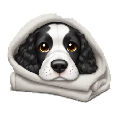 Black and white Dog Springer spaniel sleeping in blanket cozy sticker