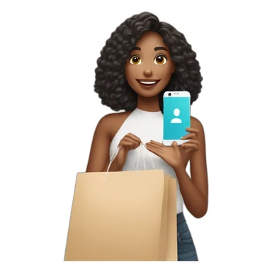influencer taking selfie with a shopping bag sticker