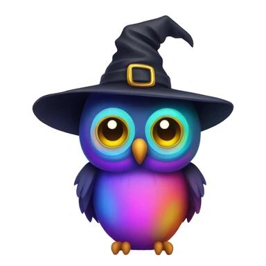Neon Rainbow owl wearing witch hat  sticker