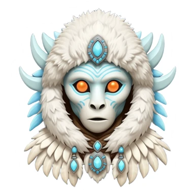ancient arctic alien shaman portrait, head and shoulders only, Inuit-inspired fur hood, carved bone ornaments, glowing cosmic eyes, icy alien skin, spiritual sci-fi vibe, 3D cartoon, mobile game icon style, clean background, no text, no watermark


 sticker
