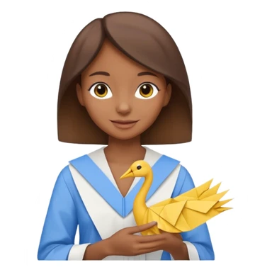 happy-african-young-girl-with-brown-hair-in-a-white-kanga-shirt-holds-an-origami-yellow-and-blue-crane sticker