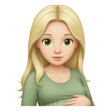 Beautiful Pregnant woman blonde with long hair sage green top sticker