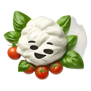 buratta in a plate with tomatoes and basil sticker