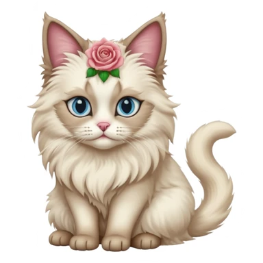 Neva masquerade cat, very fluffy, with pale blue eyes and rose nose sticker