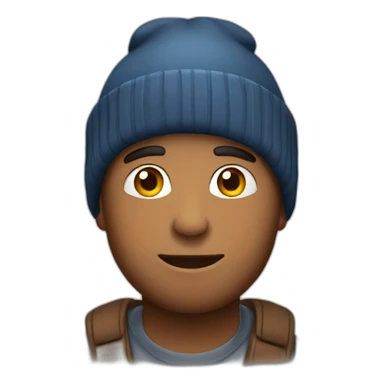A man with a beanie and bear  sticker