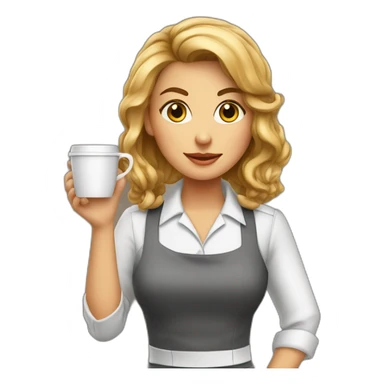 Smocking Female barista wear uniform and stand near coffee shop with cup of coffee sticker