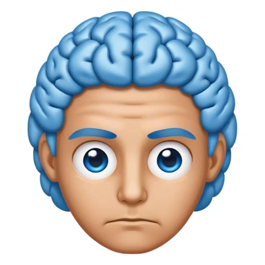All blue adult person face emoji with a brain for hair and serious expression sticker