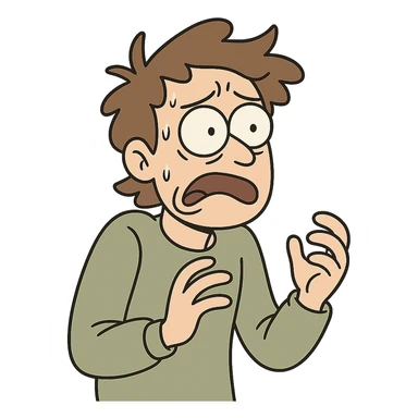 a person with wide eyes and tense posture, anxious, cartoon style sticker